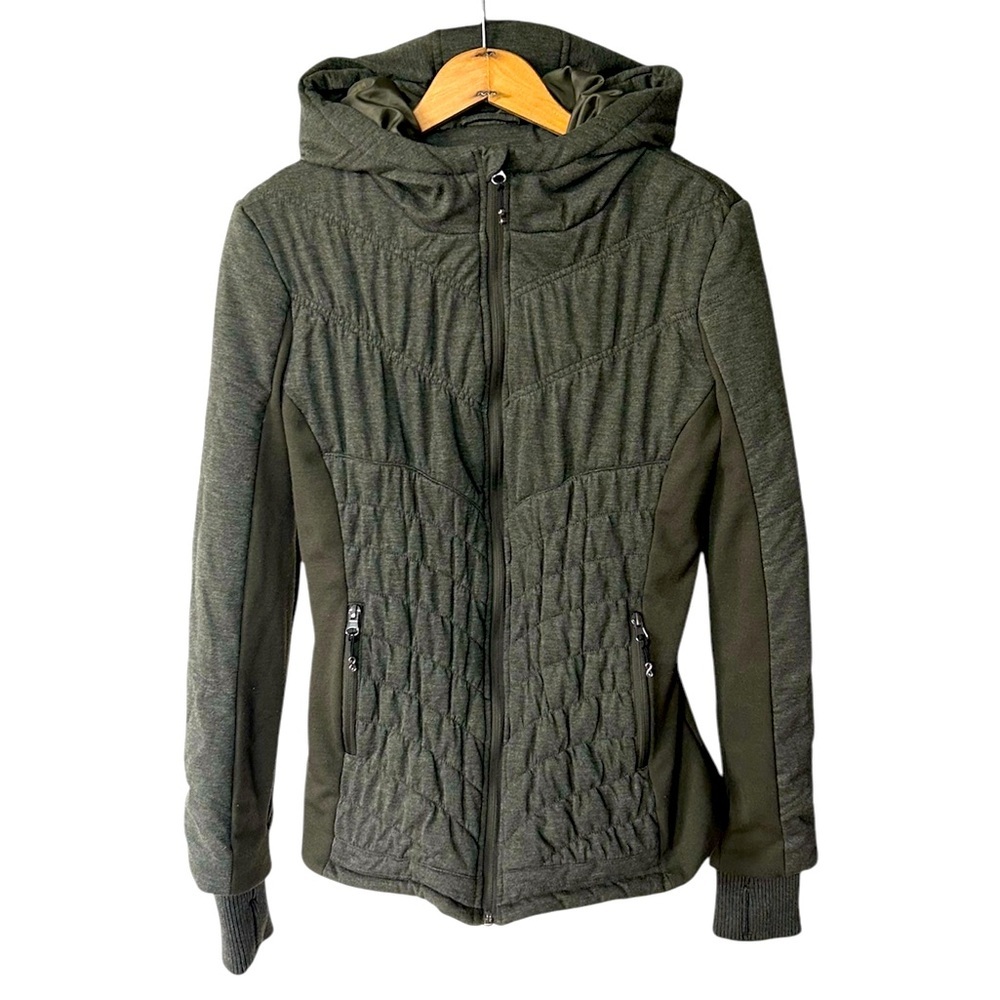 Be Boundless | Women's olive green quilted zip front hooded lined jacket size M